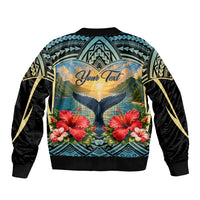 Personalized Masefau American Samoa Whale Sleeve Zip Bomber Jacket Polynesian Tribal Pattern Tropical Hibiscus TS04 - Polynesian Pride