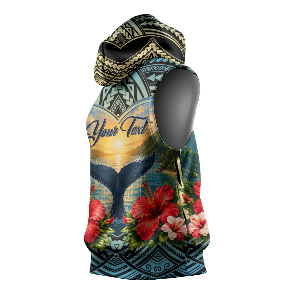 Personalized Masefau American Samoa Whale Sleeveless Hoodie Polynesian Tribal Pattern Tropical Hibiscus TS04 - Polynesian Pride
