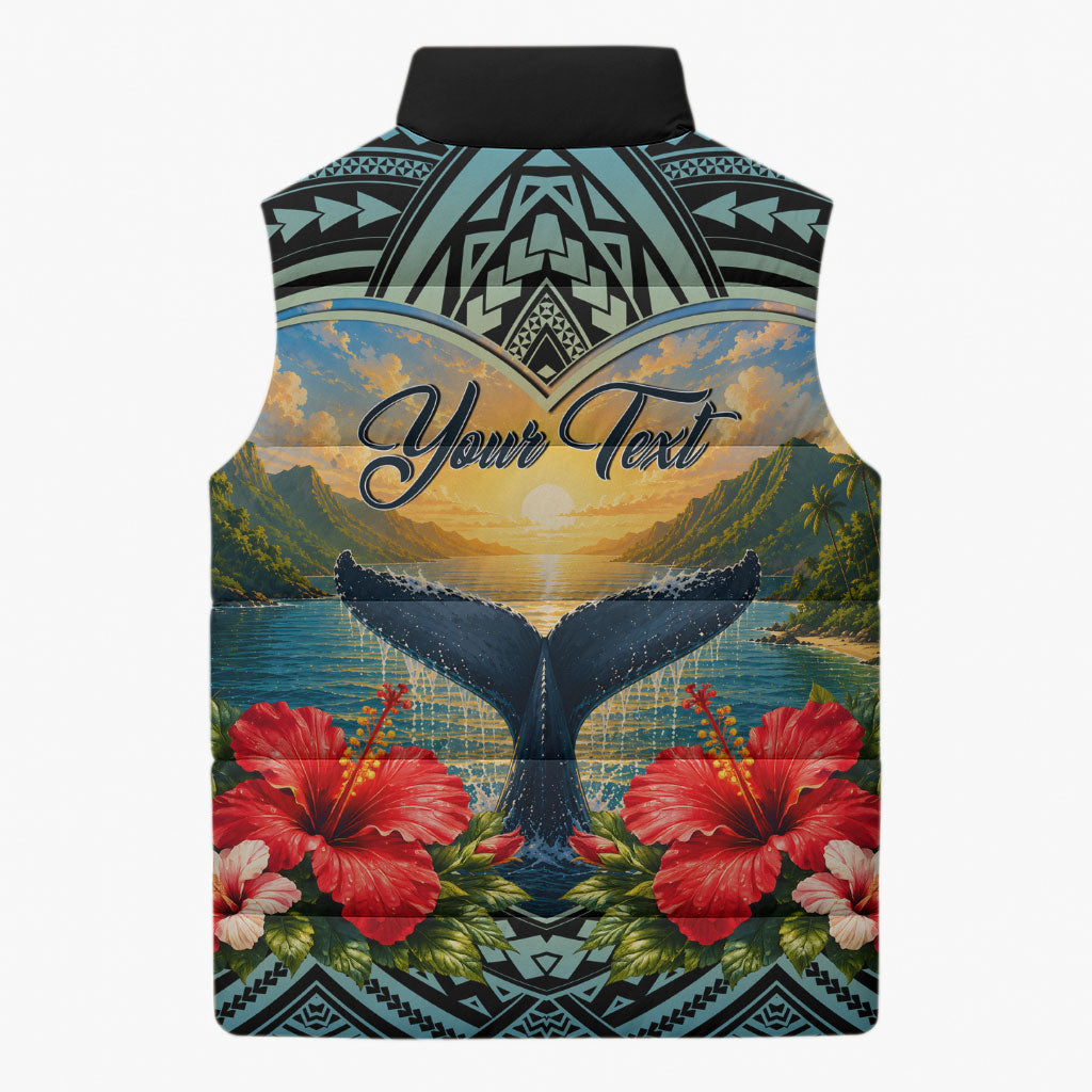 Personalized Masefau American Samoa Whale Sleeveless Puffer Jacket Polynesian Tribal Pattern Tropical Hibiscus TS04 - Polynesian Pride