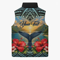 Personalized Masefau American Samoa Whale Sleeveless Puffer Jacket Polynesian Tribal Pattern Tropical Hibiscus TS04 - Polynesian Pride