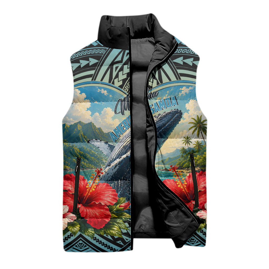 Personalized Masefau American Samoa Whale Sleeveless Puffer Jacket Polynesian Tribal Pattern Tropical Hibiscus TS04 - Polynesian Pride