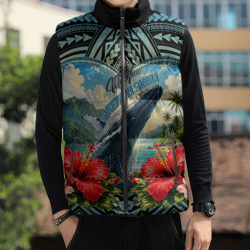 Personalized Masefau American Samoa Whale Sleeveless Puffer Jacket Polynesian Tribal Pattern Tropical Hibiscus TS04 - Polynesian Pride