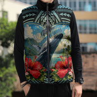 Personalized Masefau American Samoa Whale Sleeveless Puffer Jacket Polynesian Tribal Pattern Tropical Hibiscus TS04 - Polynesian Pride