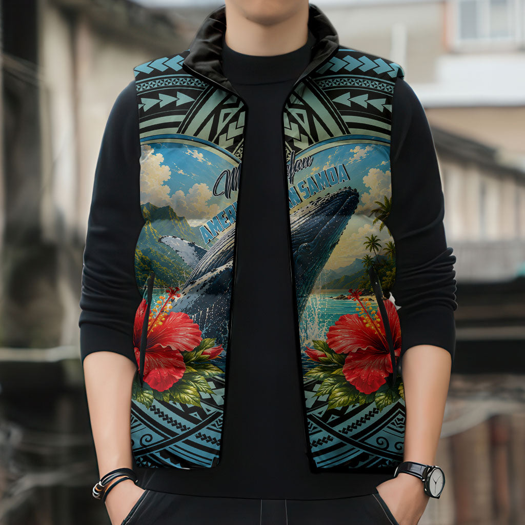 Personalized Masefau American Samoa Whale Sleeveless Puffer Jacket Polynesian Tribal Pattern Tropical Hibiscus TS04 - Polynesian Pride