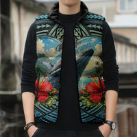 Personalized Masefau American Samoa Whale Sleeveless Puffer Jacket Polynesian Tribal Pattern Tropical Hibiscus TS04 - Polynesian Pride
