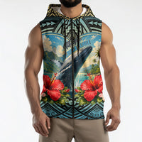 Personalized Masefau American Samoa Whale Sleeveless Zip Hoodie Polynesian Tribal Pattern Tropical Hibiscus TS04 - Polynesian Pride