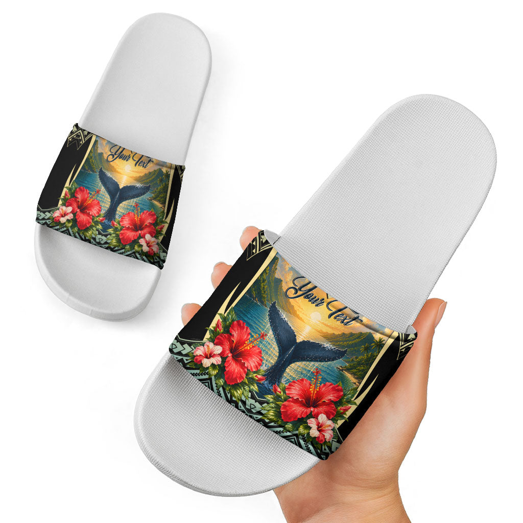 Personalized Masefau American Samoa Whale Slide Sandals Polynesian Tribal Pattern Tropical Hibiscus TS04 - Polynesian Pride