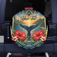 Personalized Masefau American Samoa Whale Spare Tire Cover Polynesian Tribal Pattern Tropical Hibiscus TS04 No hole Black Blue - Polynesian Pride
