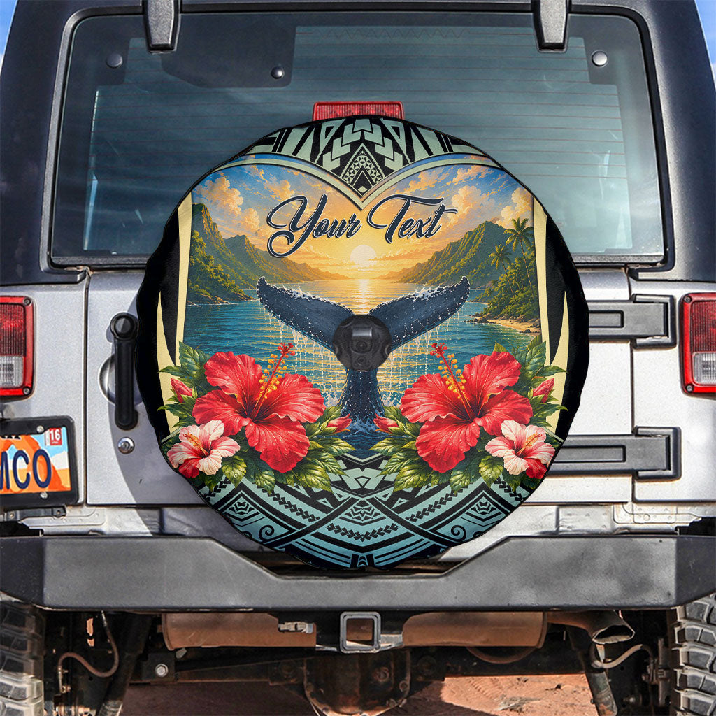 Personalized Masefau American Samoa Whale Spare Tire Cover Polynesian Tribal Pattern Tropical Hibiscus TS04 Black Blue - Polynesian Pride