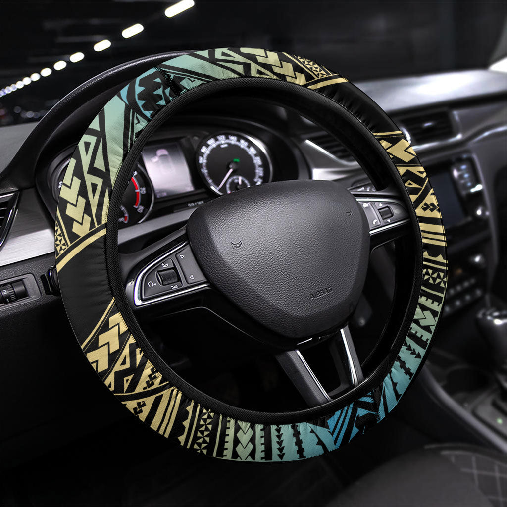 Masefau American Samoa Whale Steering Wheel Cover Polynesian Tribal Pattern Tropical Hibiscus TS04 Universal Fit Black Blue - Polynesian Pride