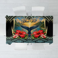 Personalized Masefau American Samoa Whale Tablecloth Polynesian Tribal Pattern Tropical Hibiscus TS04 Black Blue - Polynesian Pride