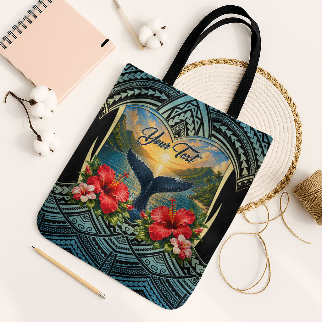 Personalized Masefau American Samoa Whale Tote Bag Polynesian Tribal Pattern Tropical Hibiscus TS04 Black Strap One Size Black Blue - Polynesian Pride