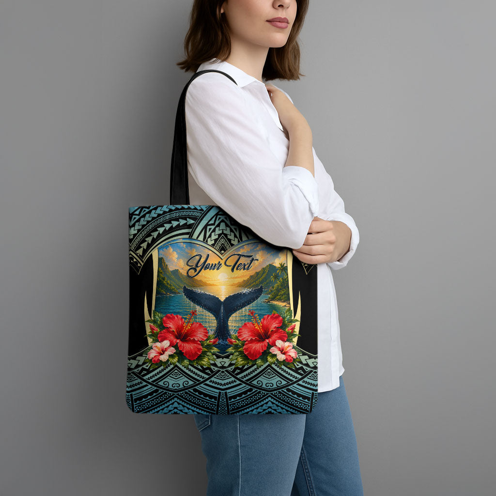 Personalized Masefau American Samoa Whale Tote Bag Polynesian Tribal Pattern Tropical Hibiscus TS04 - Polynesian Pride