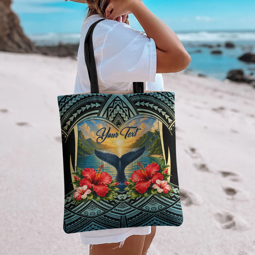 Personalized Masefau American Samoa Whale Tote Bag Polynesian Tribal Pattern Tropical Hibiscus TS04 - Polynesian Pride
