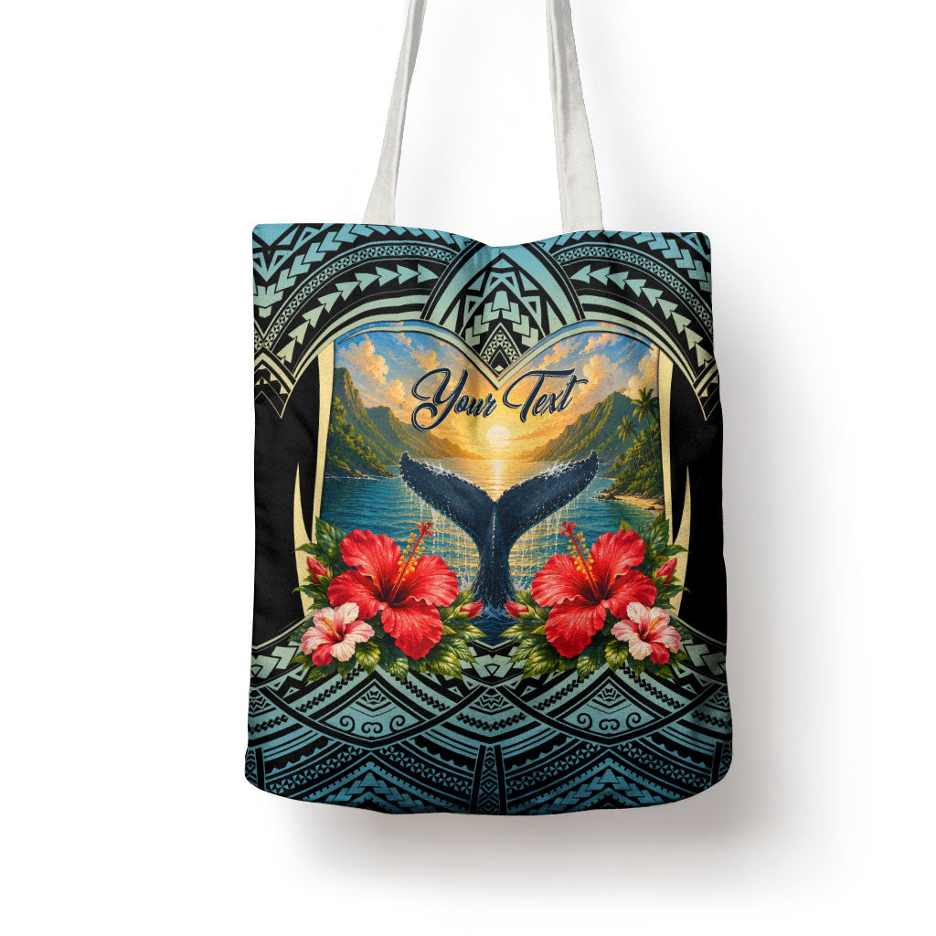Personalized Masefau American Samoa Whale Tote Bag Polynesian Tribal Pattern Tropical Hibiscus TS04 - Polynesian Pride