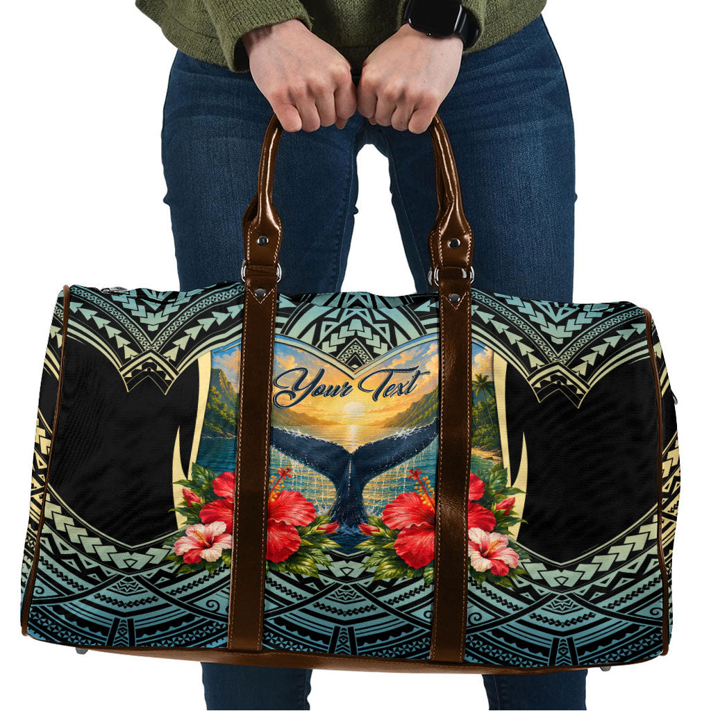 Personalized Masefau American Samoa Whale Travel Bag Polynesian Tribal Pattern Tropical Hibiscus TS04 Black Blue - Polynesian Pride