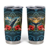 Personalized Masefau American Samoa Whale Tumbler Cup Polynesian Tribal Pattern Tropical Hibiscus TS04 Black Blue - Polynesian Pride