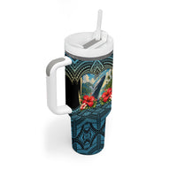 Personalized Masefau American Samoa Whale Tumbler With Handle Polynesian Tribal Pattern Tropical Hibiscus TS04 - Polynesian Pride