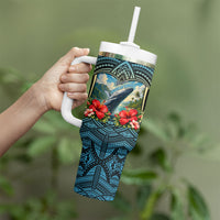 Personalized Masefau American Samoa Whale Tumbler With Handle Polynesian Tribal Pattern Tropical Hibiscus TS04 - Polynesian Pride