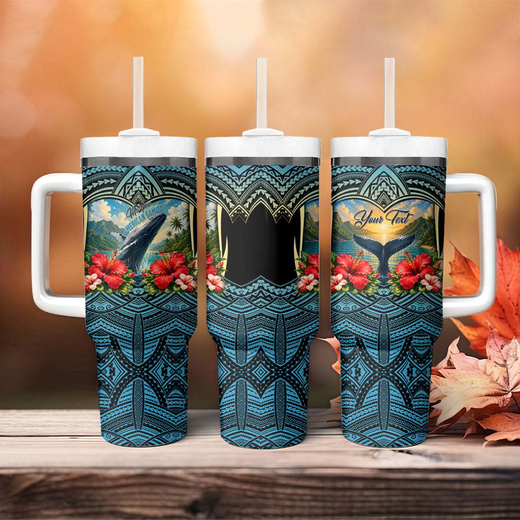 Personalized Masefau American Samoa Whale Tumbler With Handle Polynesian Tribal Pattern Tropical Hibiscus TS04 - Polynesian Pride