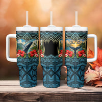 Personalized Masefau American Samoa Whale Tumbler With Handle Polynesian Tribal Pattern Tropical Hibiscus TS04 - Polynesian Pride