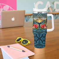 Personalized Masefau American Samoa Whale Tumbler With Handle Polynesian Tribal Pattern Tropical Hibiscus TS04 - Polynesian Pride