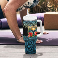 Personalized Masefau American Samoa Whale Tumbler With Handle Polynesian Tribal Pattern Tropical Hibiscus TS04 - Polynesian Pride