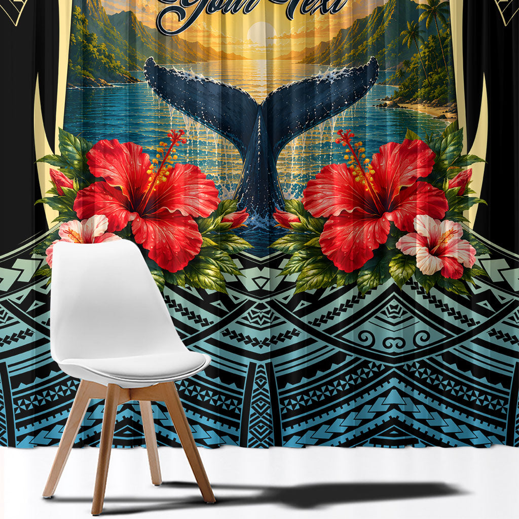 Personalized Masefau American Samoa Whale Window Curtain Polynesian Tribal Pattern Tropical Hibiscus TS04 - Polynesian Pride