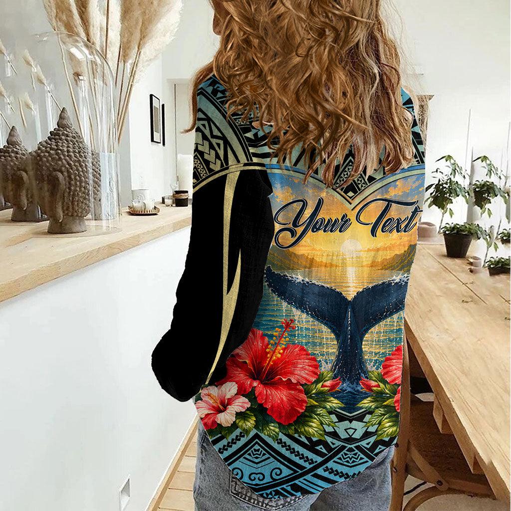 Personalized Masefau American Samoa Whale Women Casual Shirt Polynesian Tribal Pattern Tropical Hibiscus TS04 - Polynesian Pride