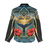 Personalized Masefau American Samoa Whale Women Casual Shirt Polynesian Tribal Pattern Tropical Hibiscus TS04 - Polynesian Pride