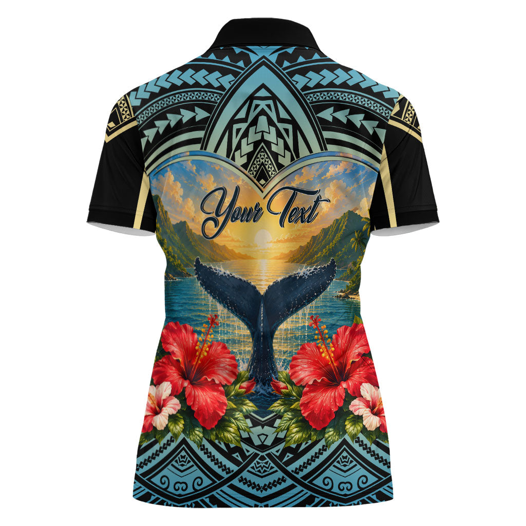 Personalized Masefau American Samoa Whale Women Polo Shirt Polynesian Tribal Pattern Tropical Hibiscus TS04 - Polynesian Pride