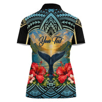 Personalized Masefau American Samoa Whale Women Polo Shirt Polynesian Tribal Pattern Tropical Hibiscus TS04 - Polynesian Pride