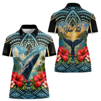 Personalized Masefau American Samoa Whale Women Polo Shirt Polynesian Tribal Pattern Tropical Hibiscus TS04 - Polynesian Pride