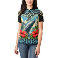 Personalized Masefau American Samoa Whale Women Polo Shirt Polynesian Tribal Pattern Tropical Hibiscus TS04 - Polynesian Pride