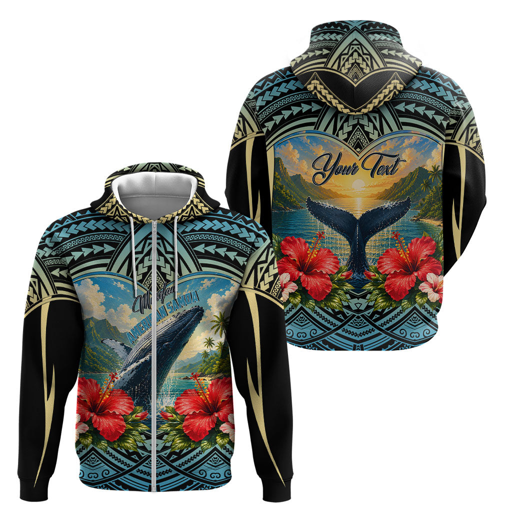 Personalized Masefau American Samoa Whale Zip Hoodie Polynesian Tribal Pattern Tropical Hibiscus TS04 - Polynesian Pride