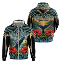 Personalized Masefau American Samoa Whale Zip Hoodie Polynesian Tribal Pattern Tropical Hibiscus TS04 - Polynesian Pride