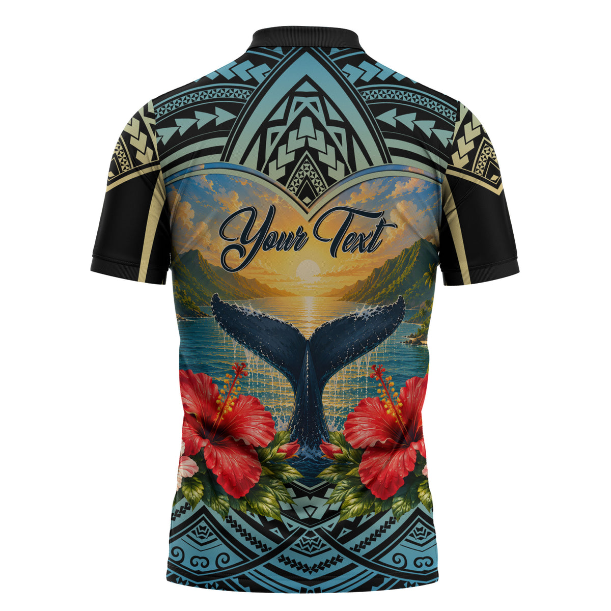 Personalized Masefau American Samoa Whale Zipper Polo Shirt Polynesian Tribal Pattern Tropical Hibiscus TS04 - Polynesian Pride