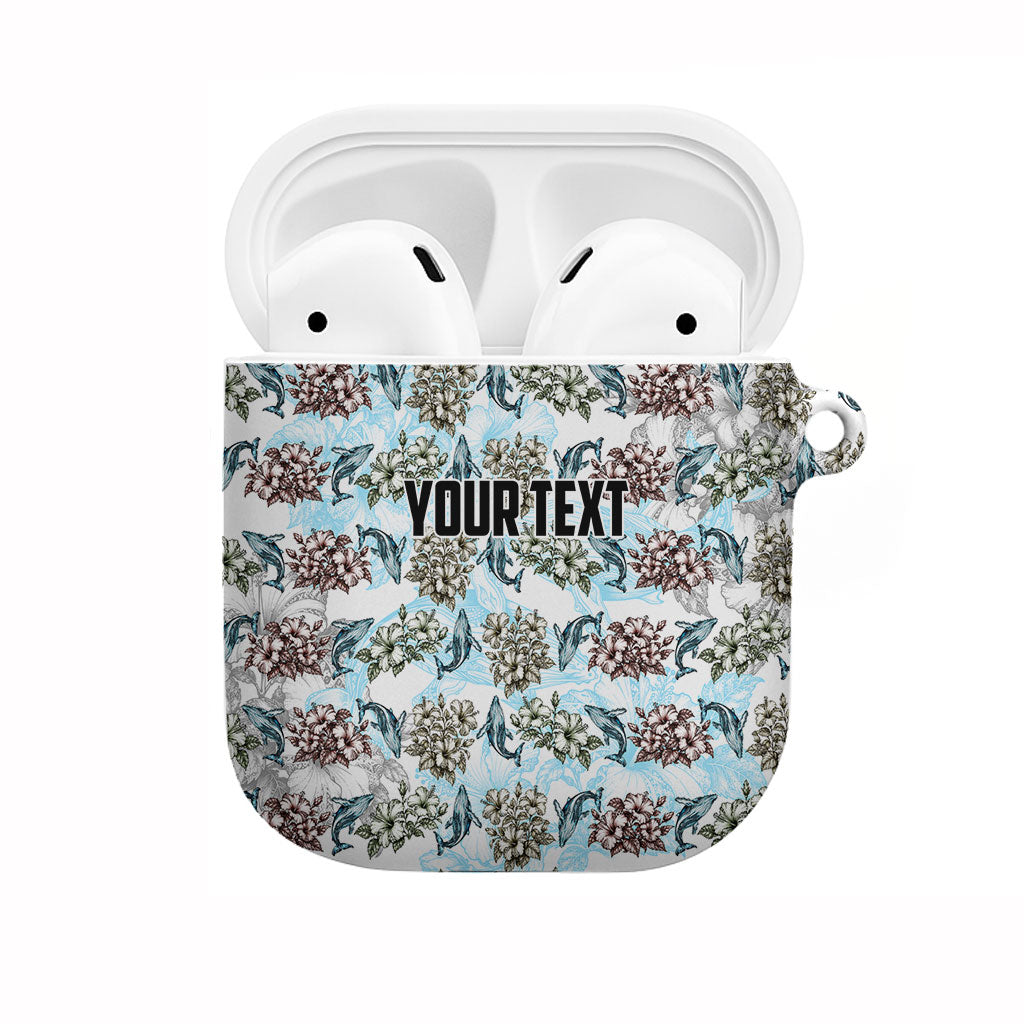 Personalized Masefau American Samoa AirPods Case Vintage Whale Hibiscus Ocean Waves TS04 White Blue - Polynesian Pride