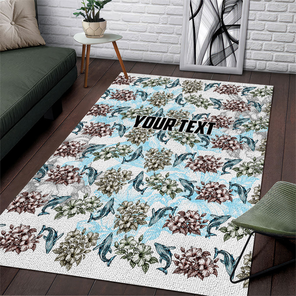 Personalized Masefau American Samoa Area Rug Vintage Whale Hibiscus Ocean Waves TS04 White Blue - Polynesian Pride
