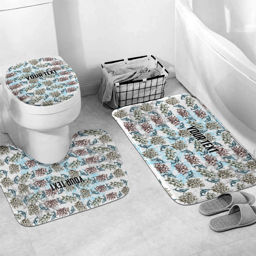 Personalized Masefau American Samoa Bathroom Set Vintage Whale Hibiscus Ocean Waves TS04 Mat Set Only (3 pcs) One Size White Blue - Polynesian Pride