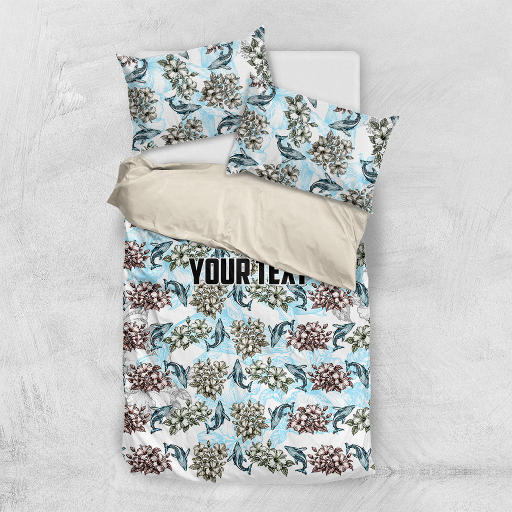 Personalized Masefau American Samoa Bedding Set Vintage Whale Hibiscus Ocean Waves TS04 US Twin 172cm x 218cm White Blue - Polynesian Pride