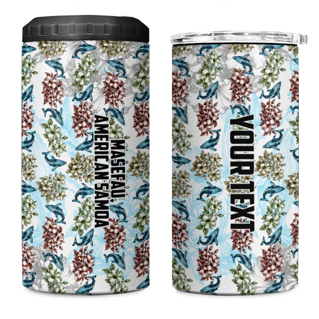 Personalized Masefau American Samoa 4 in 1 Can Cooler Tumbler Vintage Whale Hibiscus Ocean Waves TS04 One Size: 16 oz White Blue - Polynesian Pride