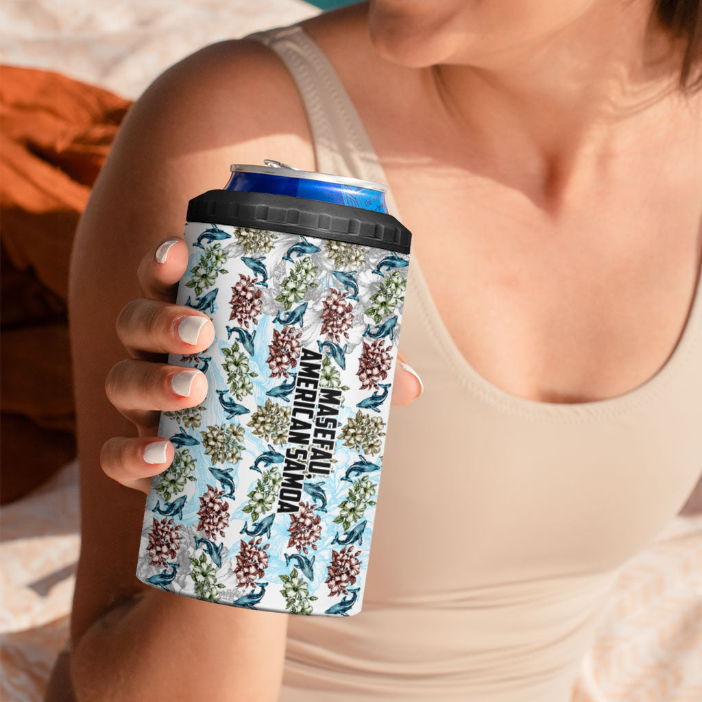Personalized Masefau American Samoa 4 in 1 Can Cooler Tumbler Vintage Whale Hibiscus Ocean Waves TS04 - Polynesian Pride
