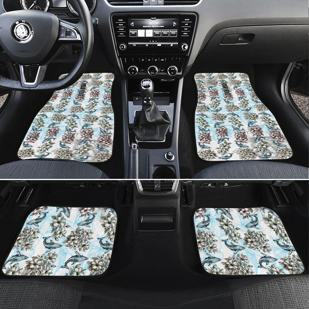 Personalized Masefau American Samoa Car Mats Vintage Whale Hibiscus Ocean Waves TS04 Set 4pcs White Blue - Polynesian Pride