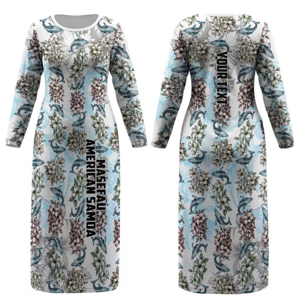 Personalized Masefau American Samoa Couples Matching Long Sleeve Bodycon Dress and Hawaiian Shirt Vintage Whale Hibiscus Ocean Waves TS04 - Polynesian Pride