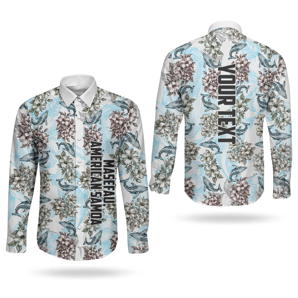 Personalized Masefau American Samoa Couples Matching Off The Shoulder Long Sleeve Dress and Long Sleeve Button Shirt Vintage Whale Hibiscus Ocean Waves TS04 - Polynesian Pride