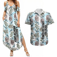 Personalized Masefau American Samoa Couples Matching Summer Maxi Dress and Hawaiian Shirt Vintage Whale Hibiscus Ocean Waves TS04 White Blue - Polynesian Pride