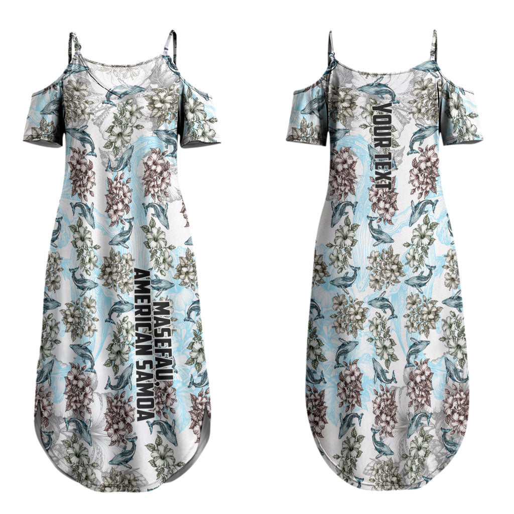 Personalized Masefau American Samoa Couples Matching Summer Maxi Dress and Long Sleeve Button Shirt Vintage Whale Hibiscus Ocean Waves TS04 - Polynesian Pride