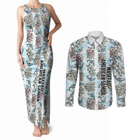 Personalized Masefau American Samoa Couples Matching Tank Maxi Dress and Long Sleeve Button Shirt Vintage Whale Hibiscus Ocean Waves TS04 White Blue - Polynesian Pride