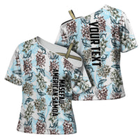 Personalized Masefau American Samoa Cross Shoulder Shirt Vintage Whale Hibiscus Ocean Waves TS04 - Polynesian Pride